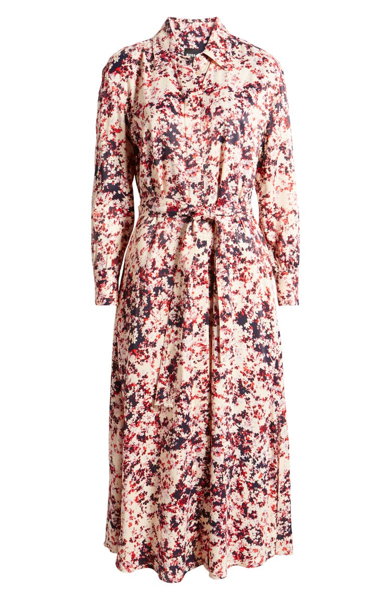 BOSS Davivio Tie Belt Long Sleeve Shirtdress, Alternate, color, Hope Flower Fantasy