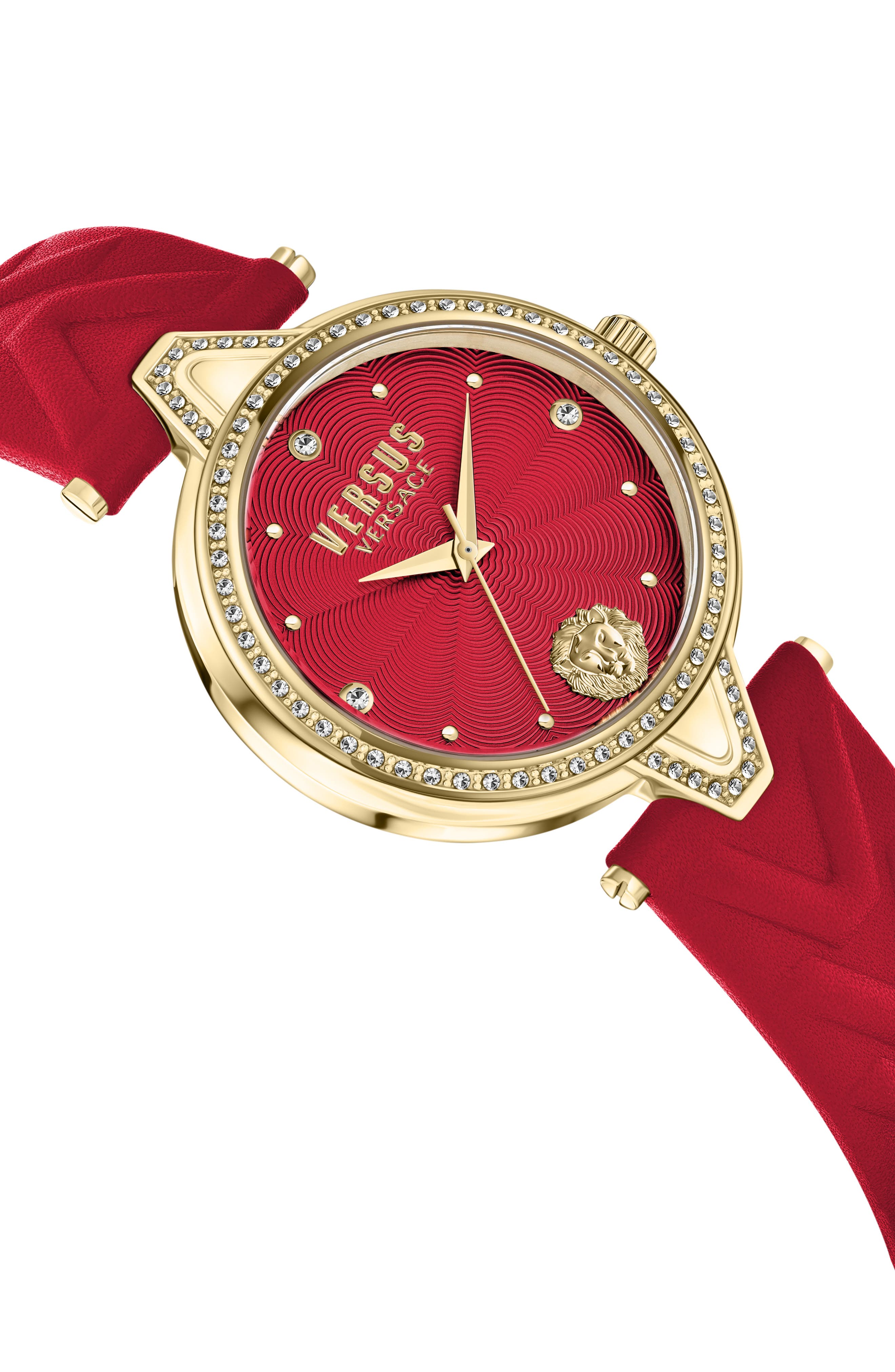 V Versus Crystal Leather Strap Watch, 34mm (Women) | Nordstromrack