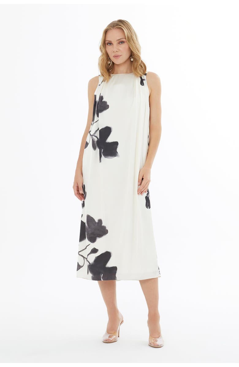 Gizia Round Neck Long Sleeve Pleated Dress, Main, color, Black