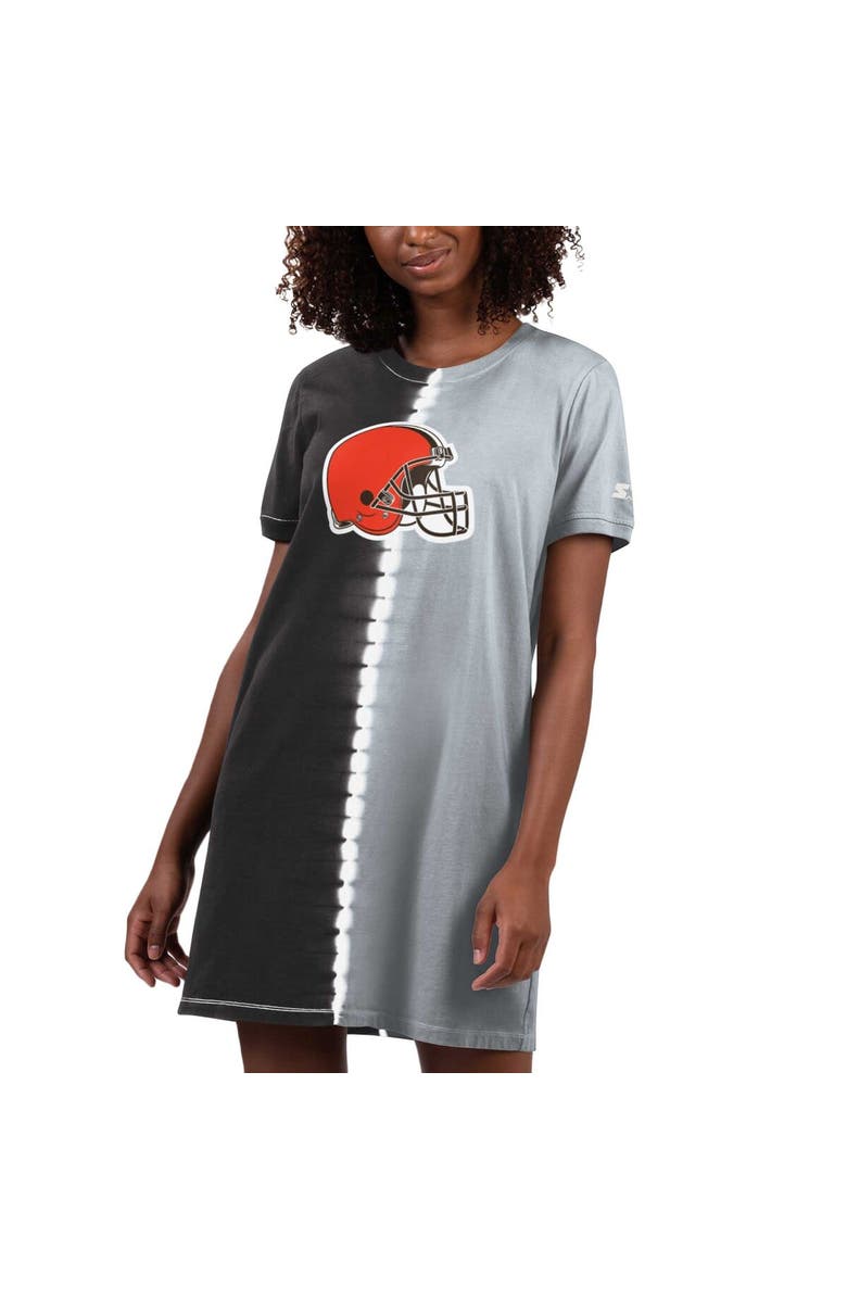 STARTER Women's Starter Black Cleveland Browns Ace Tie-Dye T-Shirt Dress, Main, color, 