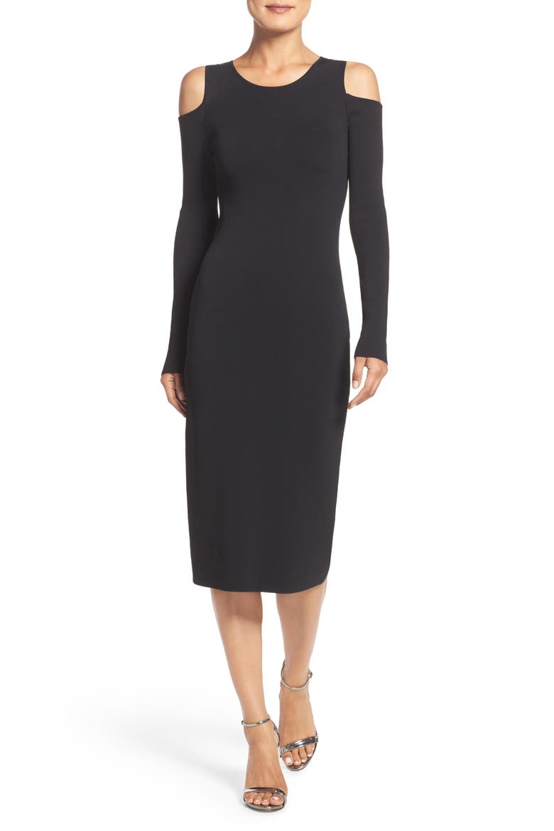 Cold Shoulder Knit Body-Con Dress, Alternate, color, BLACK