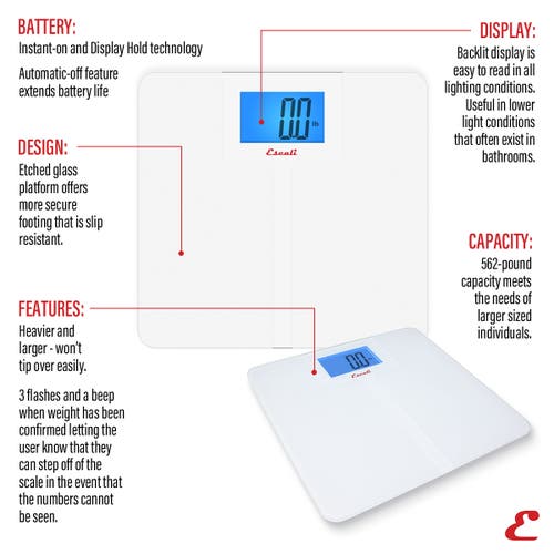 Escali High Capacity Anti-slip Bathroom Scale In White