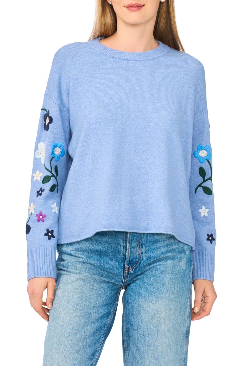 Embroidered Crewneck Sweater, Main, color, BREEZEWAY