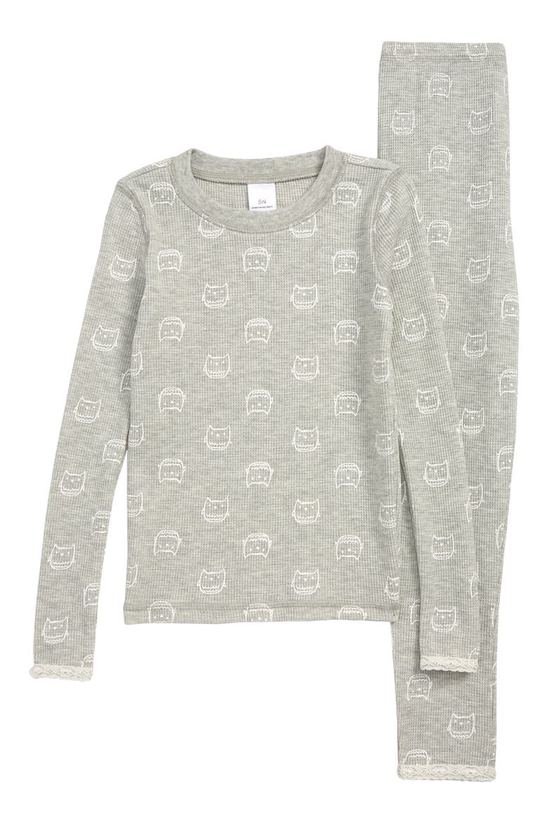 Lace Trim Fitted Two-Piece Pajamas (Nordstrom Exclusive), Main, color, GREY