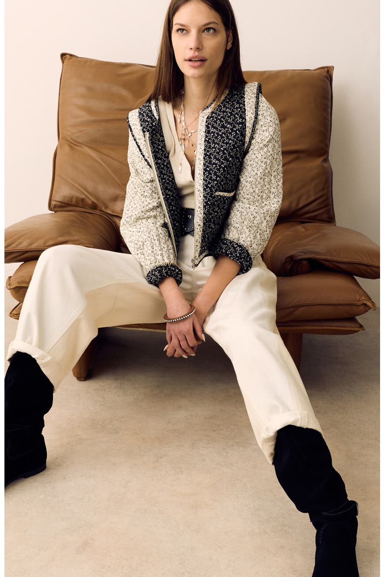 Mono Print Quilted Crop Jacket, Alternate, color, ECRU BROWN/ MULTI
