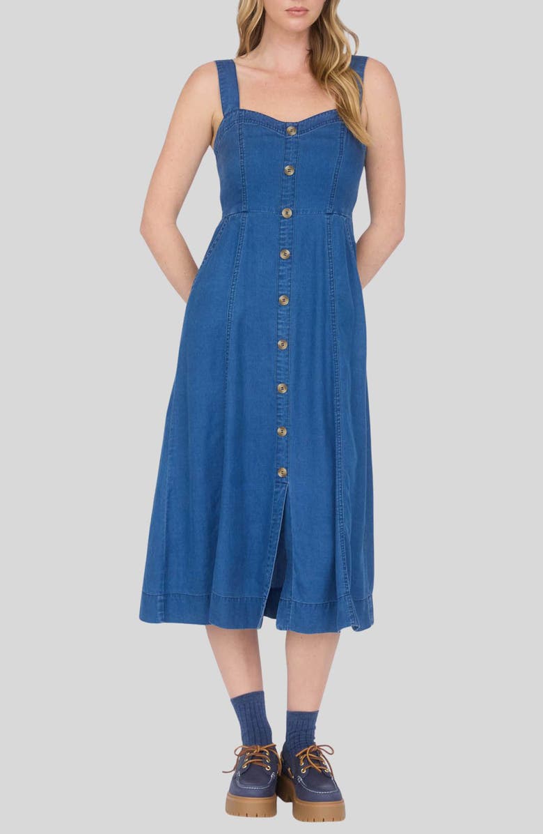 Blu Pepper Button Front Chambray Midi Dress, Main, color, 