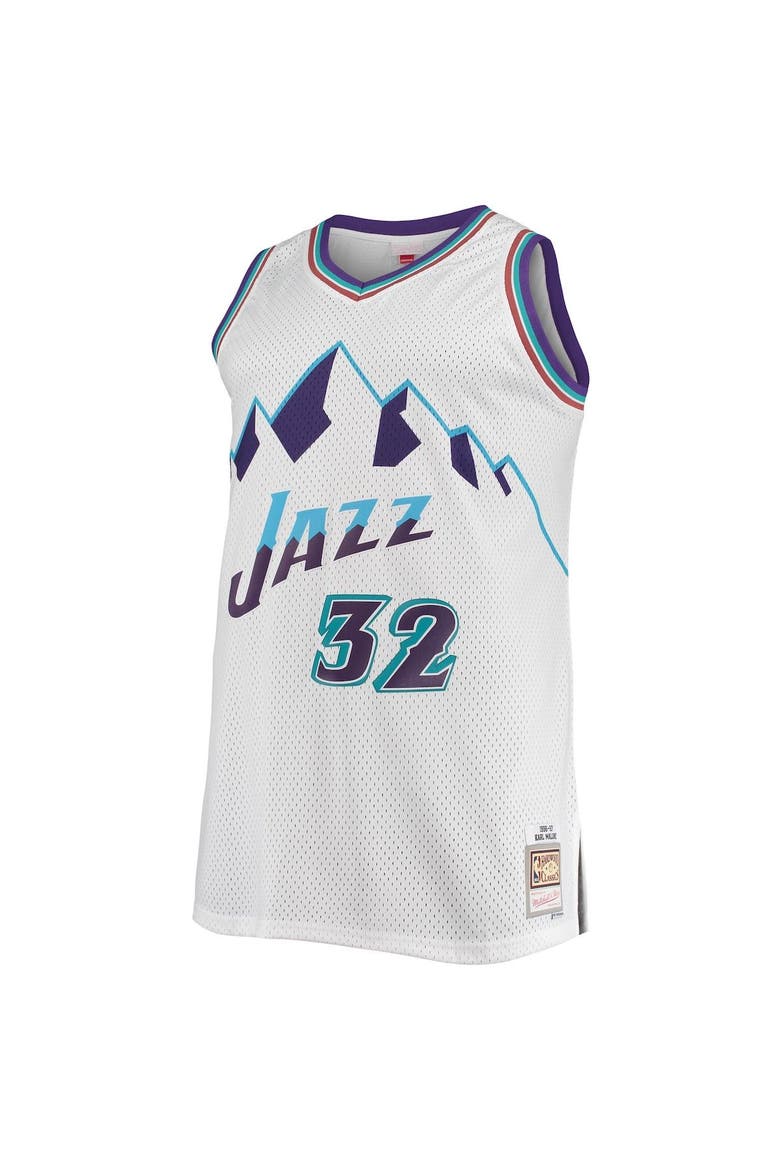 Men's Mitchell & Ness Karl Malone White Utah Jazz 1996/97 Big & Tall Hardwood Classics Swingman Jersey, Alternate, color, White