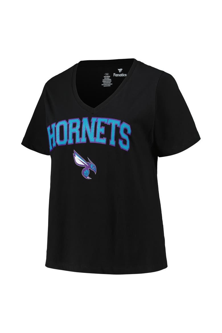 Women's Profile Black Charlotte Hornets Plus Size Arch Over Logo V-Neck T-Shirt, Alternate, color, Black