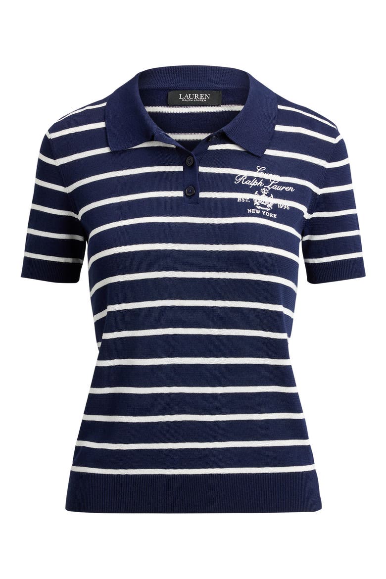 Stripe Cotton Blend Polo Top, Alternate, color, REFINED NAVY BLUE/ WHITE