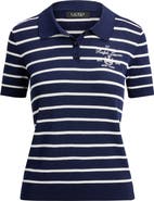 Lauren Ralph Lauren Stripe Cotton Blend Polo Top