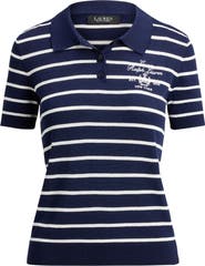Lauren Ralph Lauren Stripe Cotton Blend Polo Top