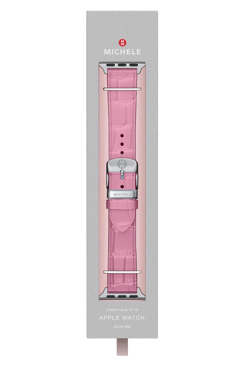 Croc Embossed Leather 20mm Apple Watch® Watchband, Alternate, color, PINK