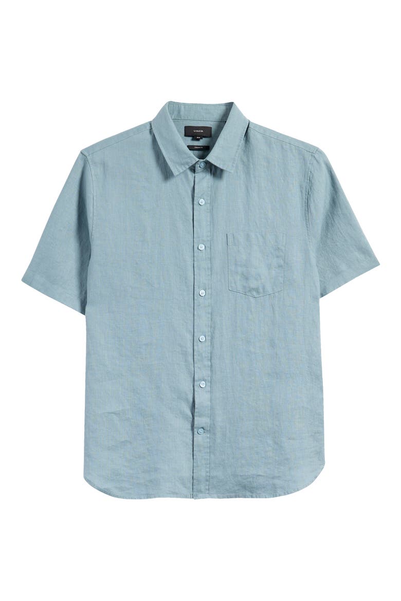 Classic Fit Short Sleeve Linen Shirt, Alternate, color, LAGOON