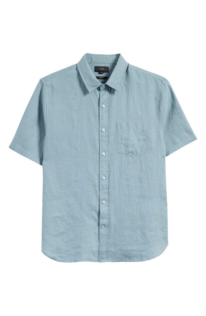 Vince Classic Fit Short Sleeve Linen Shirt, Alternate, color, Lagoon