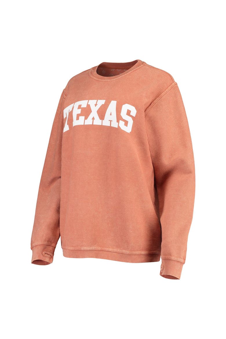 Women's Pressbox Texas Orange Texas Longhorns Comfy Cord Vintage Wash Basic Arch Pullover Sweatshirt, Alternate, color, Burnt Orange