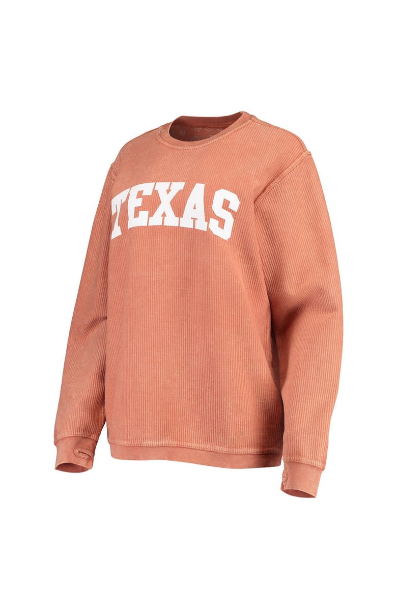 PRESSBOX Women's Pressbox Texas Orange Texas Longhorns Comfy Cord Vintage Wash Basic Arch Pullover Sweatshirt, Alternate, color, Burnt Orange