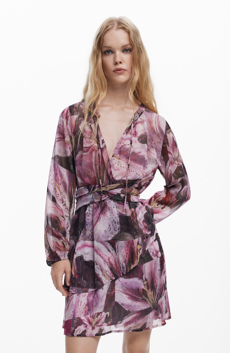 Desigual Lir Floral Print Long Sleeve Dress, Alternate, color, 