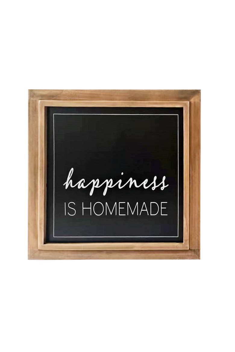 Wood 11.8 in. Black Happiness is Homemade Wall Sign, Main, color, Black