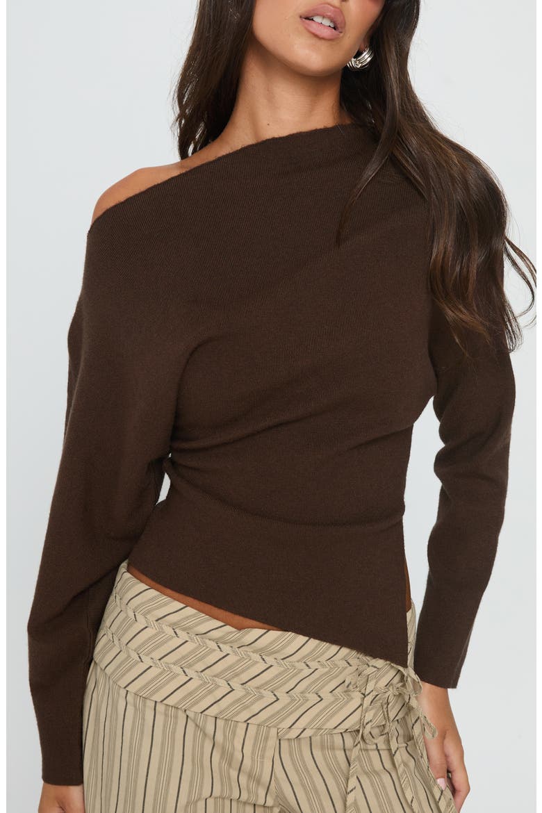 Kaelith One-Shoulder Sweater, Alternate, color, BROWN
