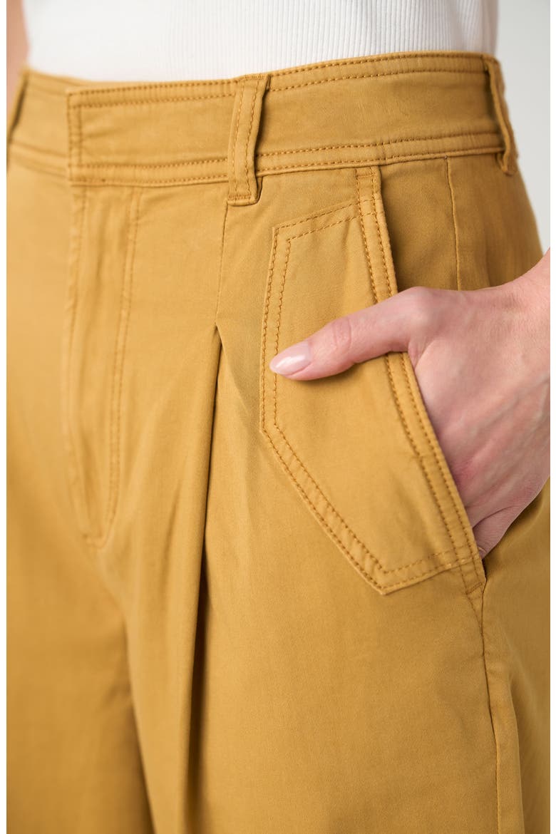 Pleated Cotton Blend Pants, Alternate, color, GOLD RUSH
