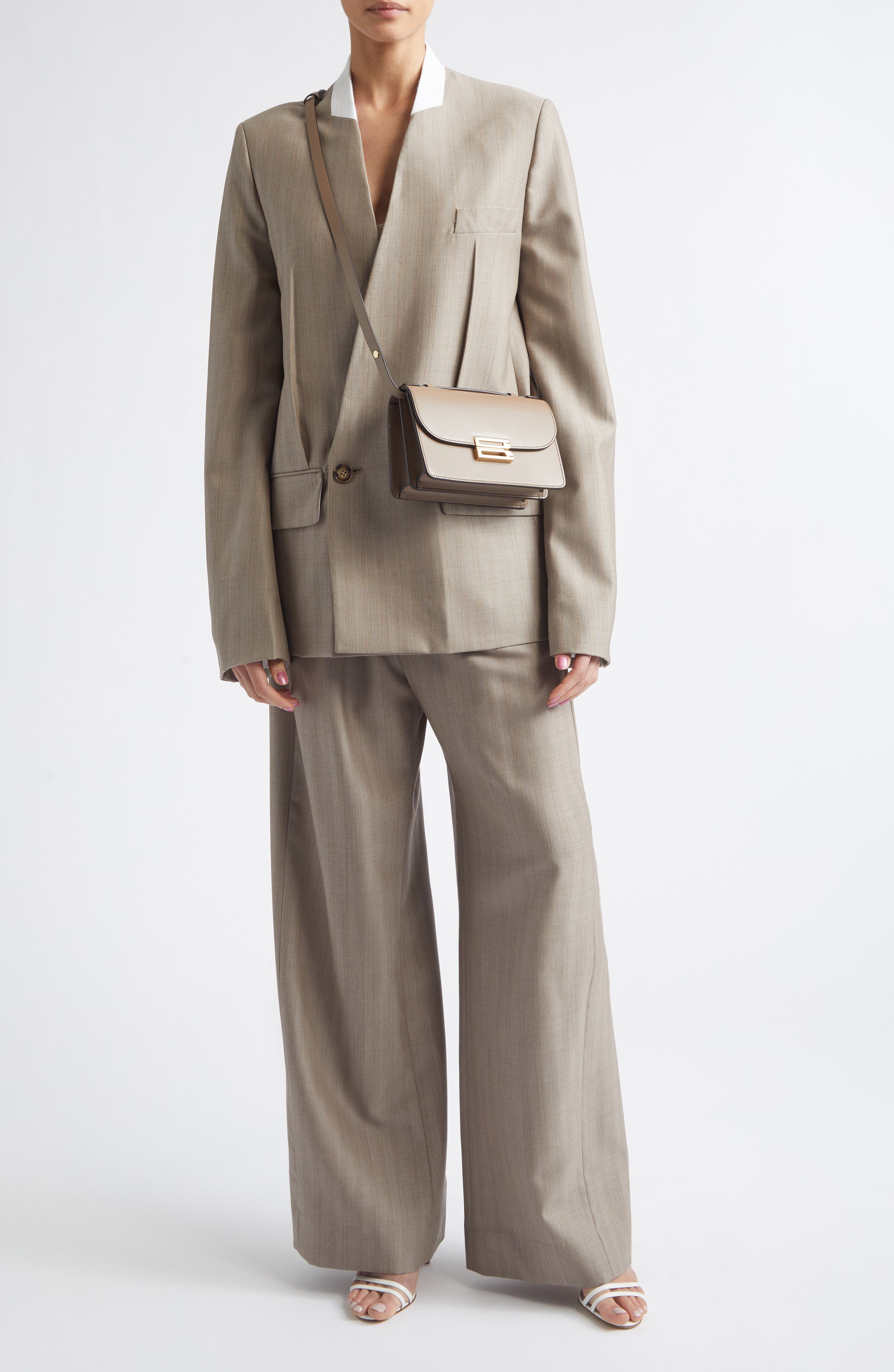 Pleated Virgin Wool Herringbone Straight Leg Pants - image 2