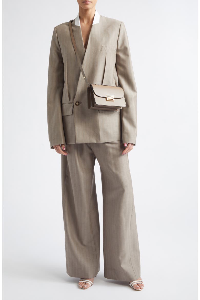 Collarless Virgin Wool Herringbone Blazer, Alternate, color, LIMESTONE