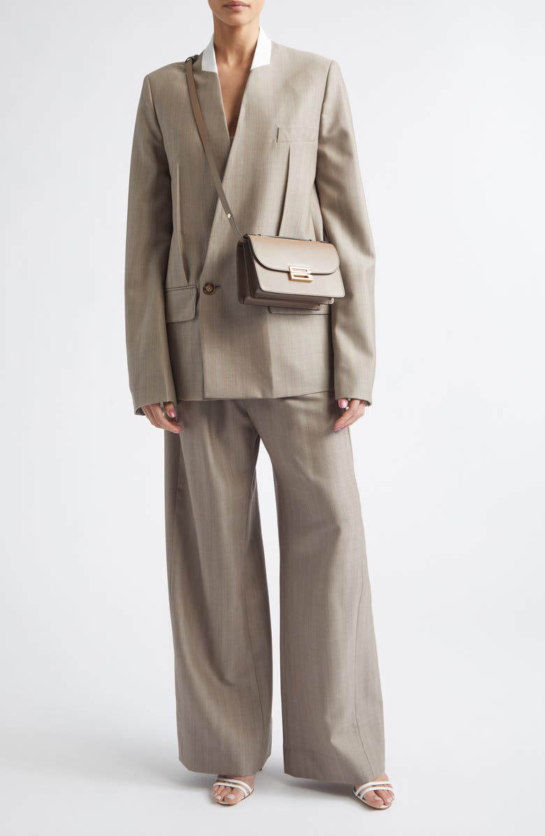 Victoria Beckham Collarless Virgin Wool Herringbone Blazer, Alternate, color, Limestone