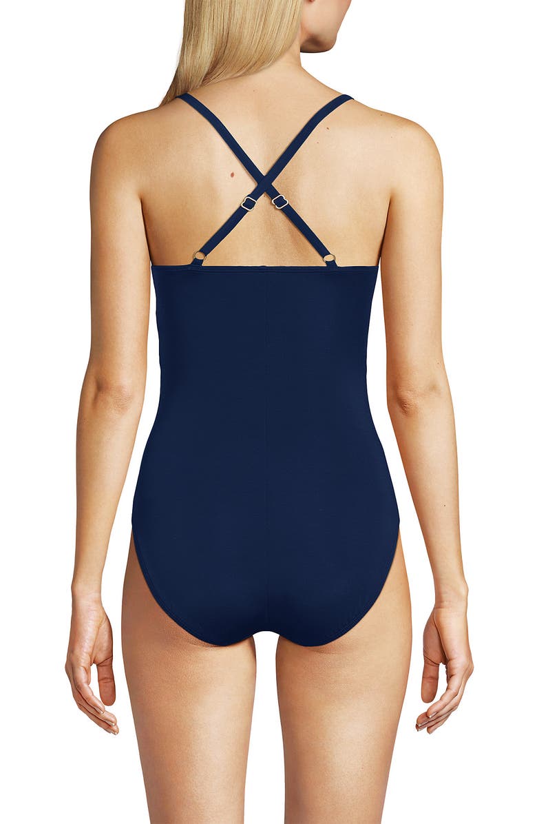 Lands' End Slender Suit V-neck Pleated X-back One Piece Swimsuit Adjustable Straps, Alternate, color, 