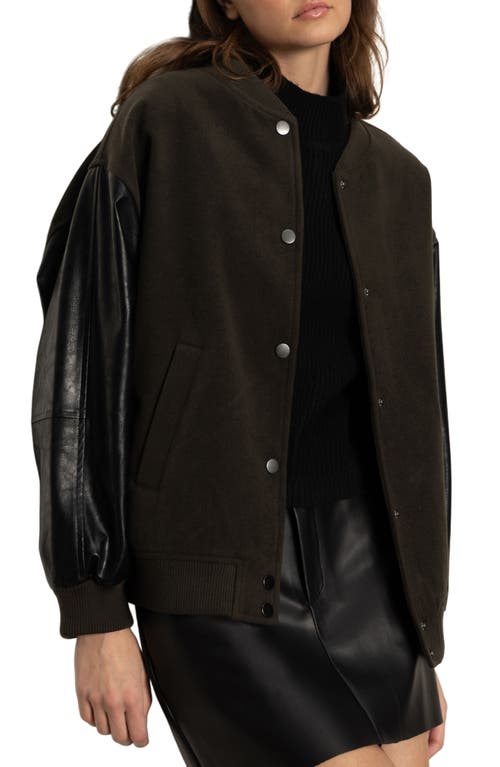 Sanctuary Club Mixed Media Varsity Jacket In Brown