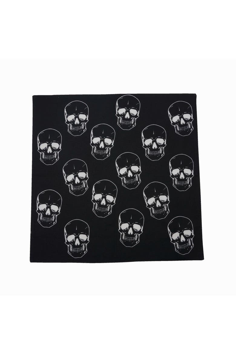 Skully Skeleton Skulls Pattern Motifs Black & White Cotton Halloween Napkins Set of 6, Alternate, color, Black