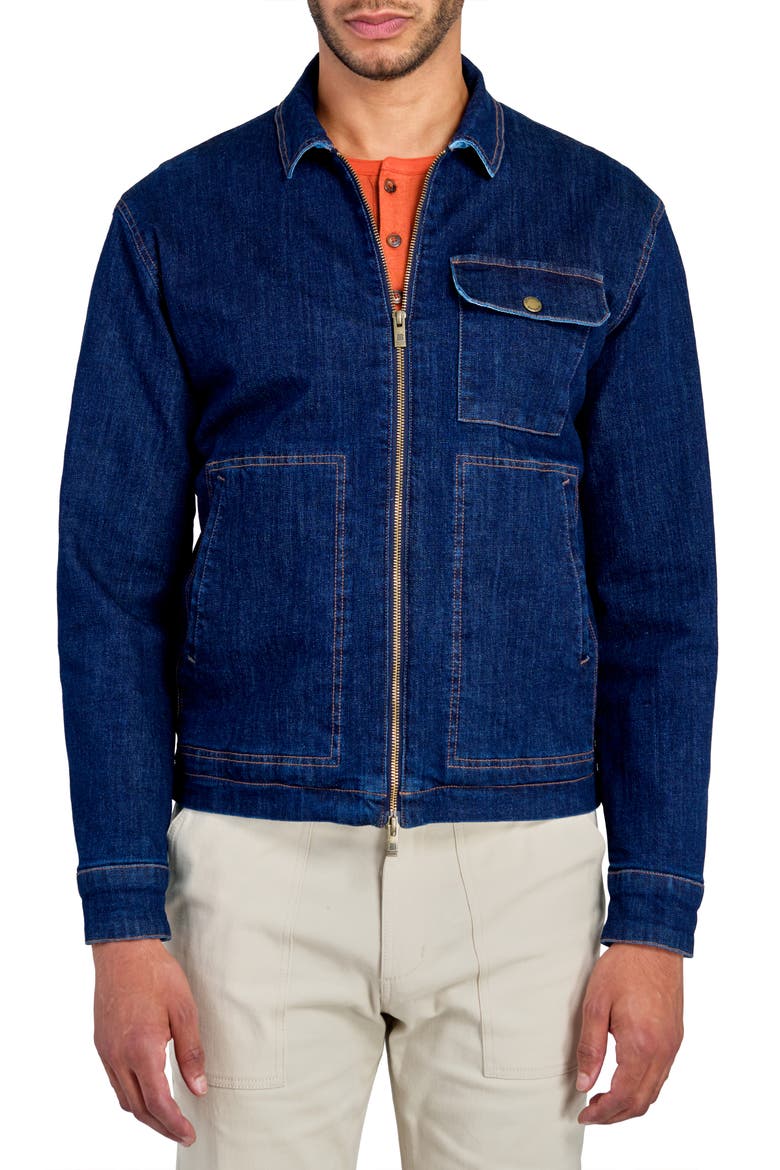 Slim Fit Denim Stretch Utility Work Jacket, Main, color, NAVY
