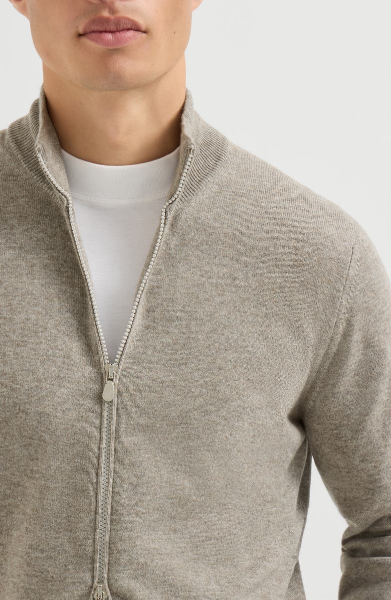 Brunello Cucinelli Cashmere high-neck cardigan with zipper, Alternate, color, Grey