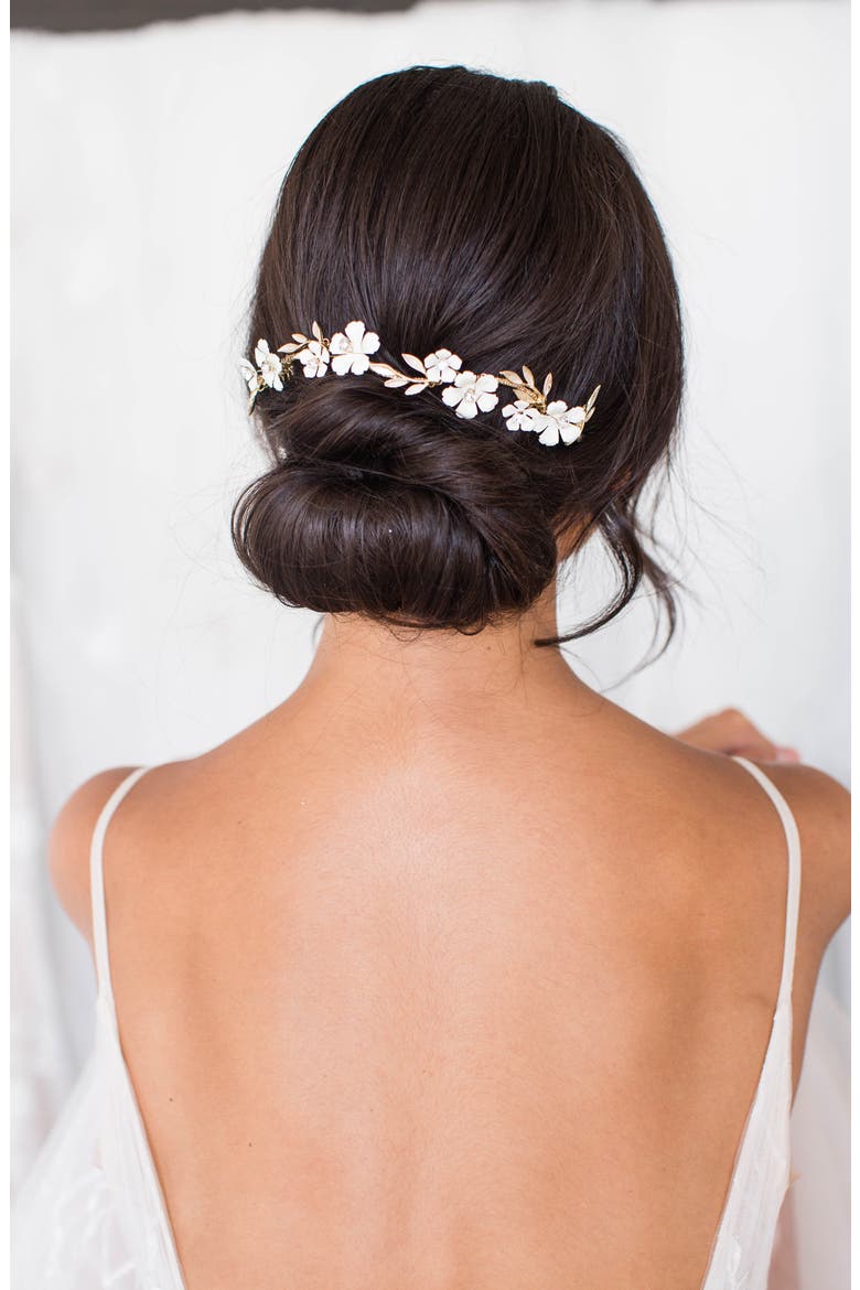 Thisbe Floral Halo Comb, Main, color, GOLD