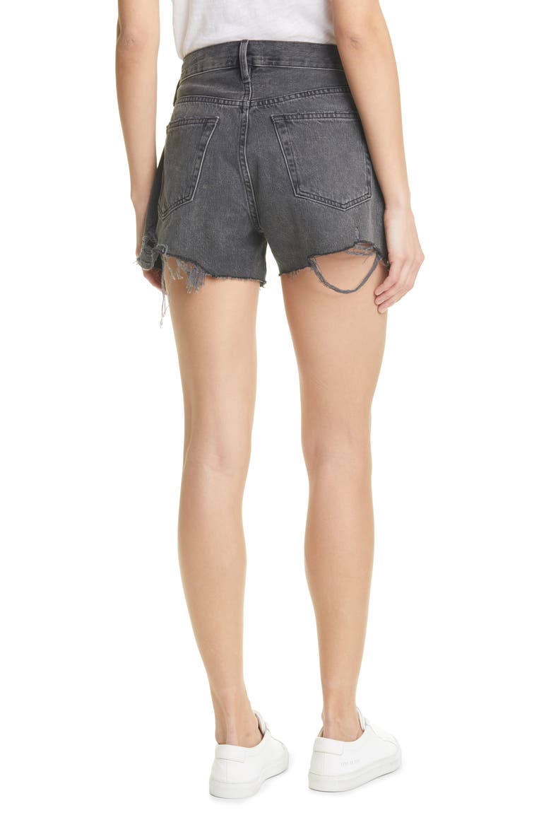 Le Brigette High Waist Raw Edge Cutoff Denim Shorts, Alternate, color, HARBOR WAY DESTRUCT