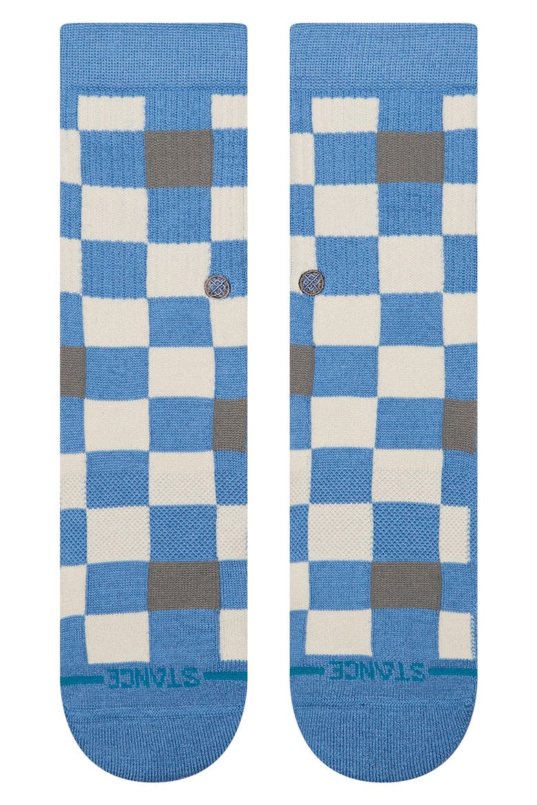 Kids' Chef Check Stretch Cotton Blend Crew Socks, Main, color, CAPRI BLUE