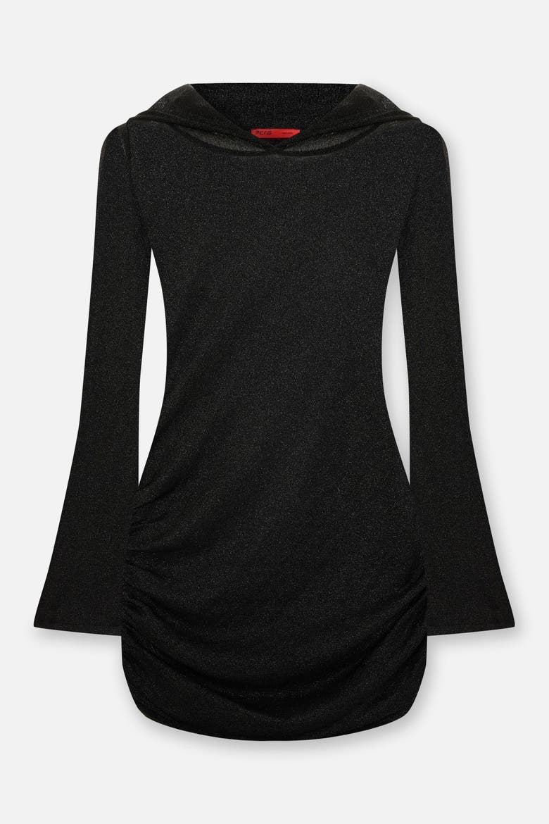 The Solar Reflections Hooded Sheer Draped Beach Dress, Main, color, BLACK
