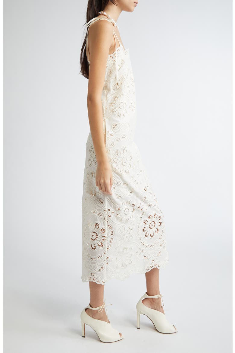 Rhiannon Guipure Lace Trim Cotton Midi Dress, Alternate, color, IVORY
