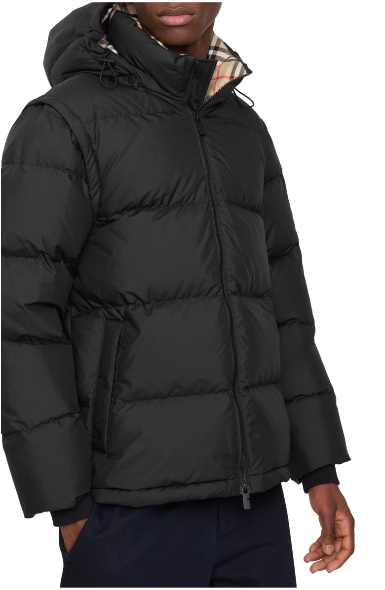 Burberry Detachable Sleeve Puffer Jacket, Main, color, Black