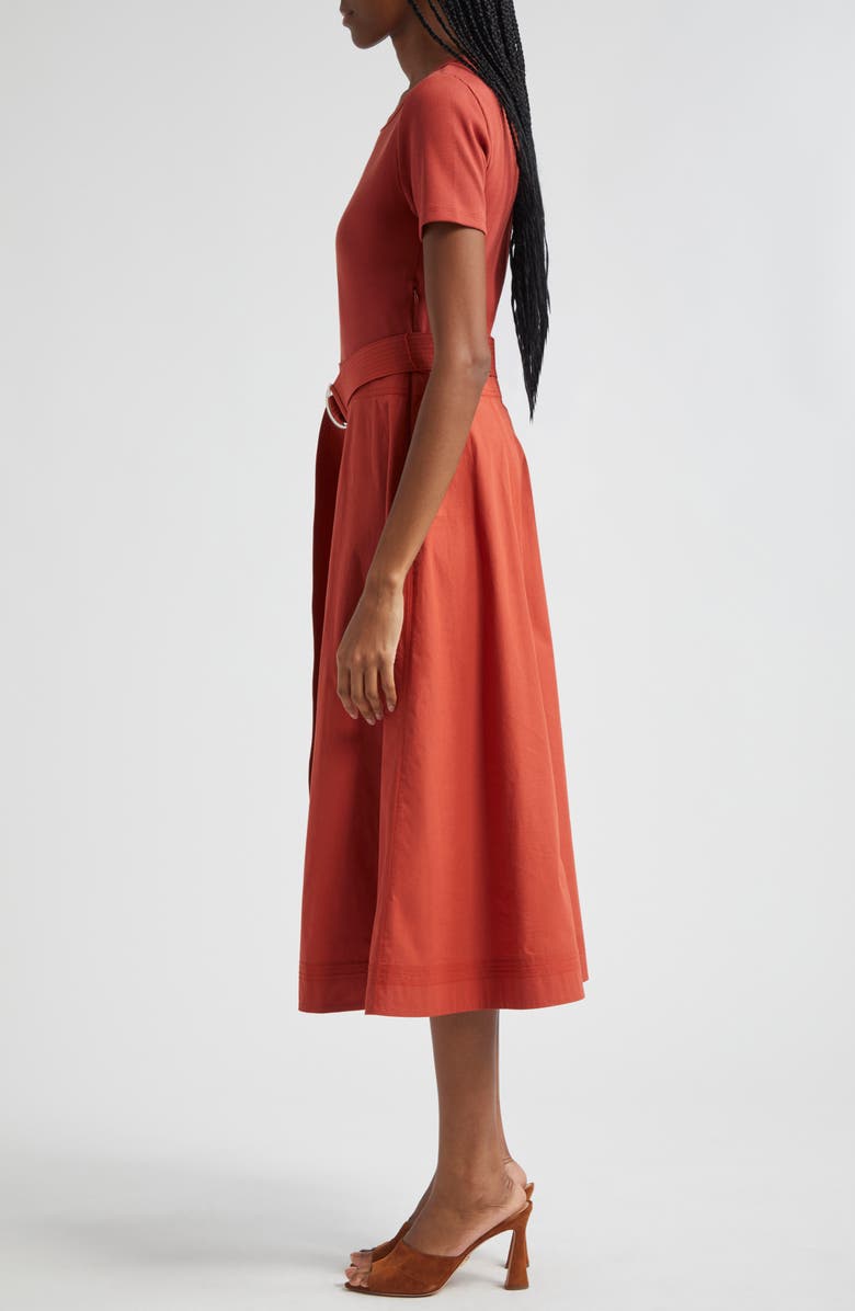 Veronica Beard Facia Mixed Media Stretch Cotton Dress, Alternate, color, Brick Red