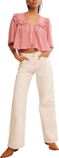Luna Ruffle Semisheer Cotton Blend Top