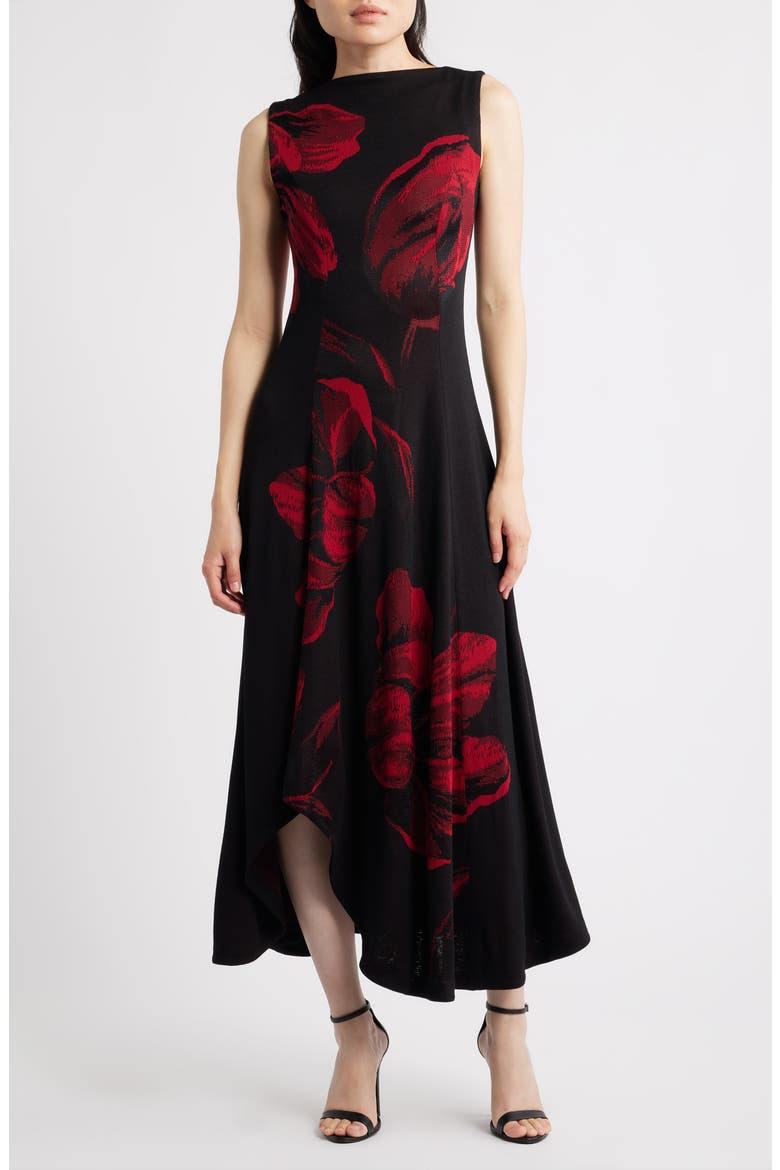 Floral Sleeveless Fit & Flare Maxi Dress, Main, color, SCARLET RED/BLACK