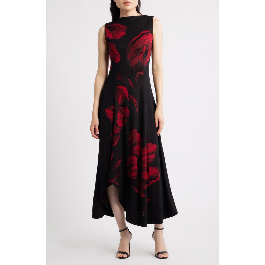 Misook Floral Sleeveless Fit & Flare Maxi Dress In Black