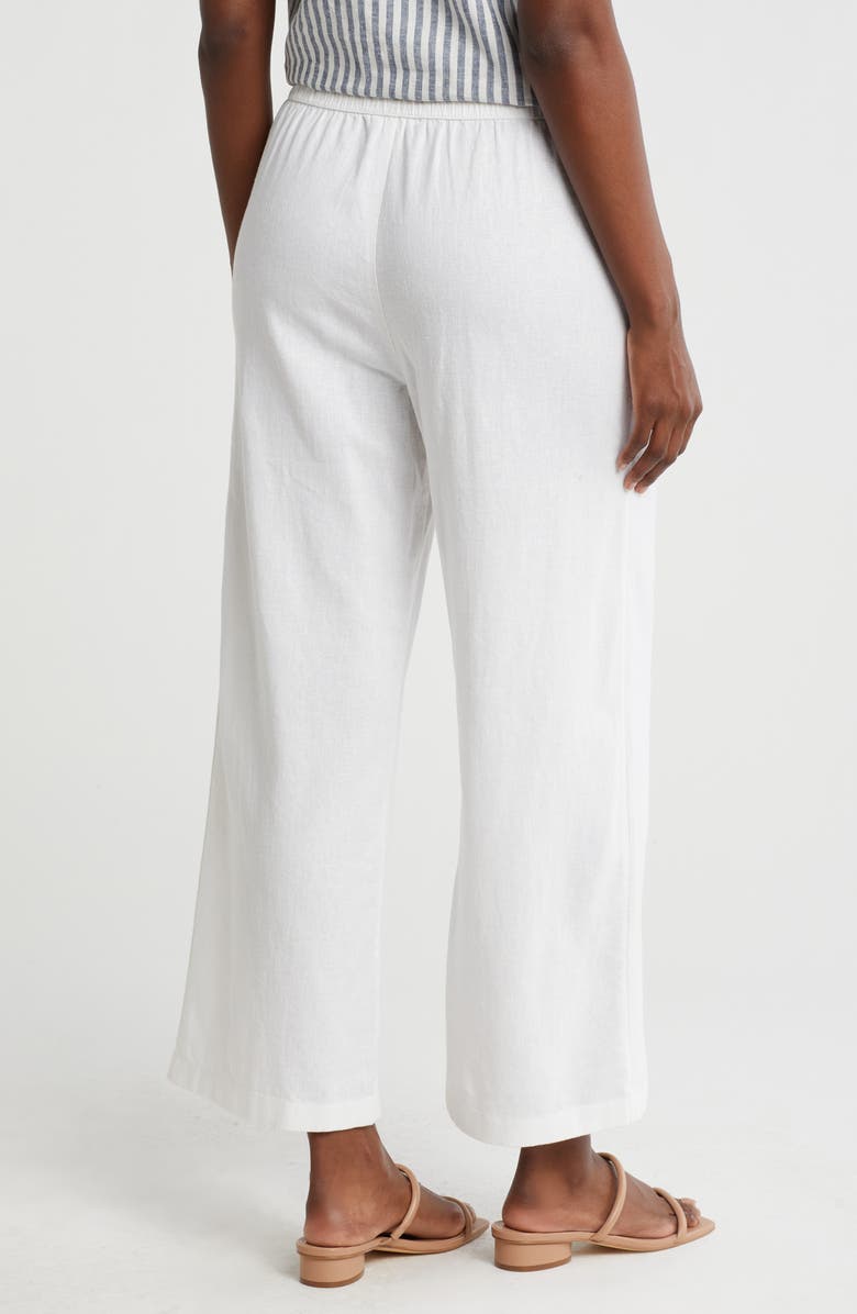 Caslon<sup>®</sup> Pull-On Crop Wide Leg Linen Blend Pants, Alternate, color, White