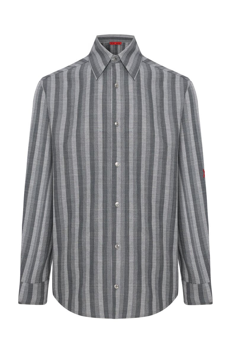 Linen & Cotton Blend Checked Woven Shirt, Main, color, grey