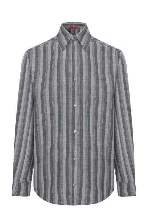 Linen & Cotton Blend Checked Woven Shirt