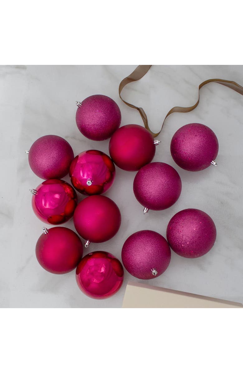 Northlight 12ct Magenta Pink 4-Finish Shatterproof Christmas Ball Ornaments 4", Alternate, color, 