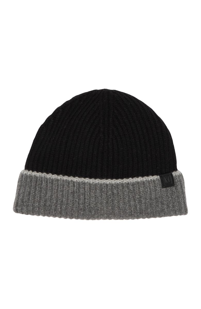 Bruno Magli Cashmere Colorblock Ribbed Knit Beanie, Main, color, Black Grey