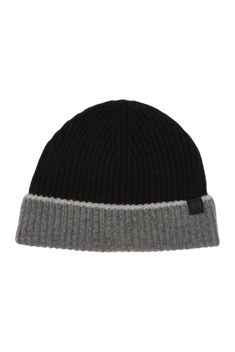 Cashmere Colorblock Ribbed Knit Beanie