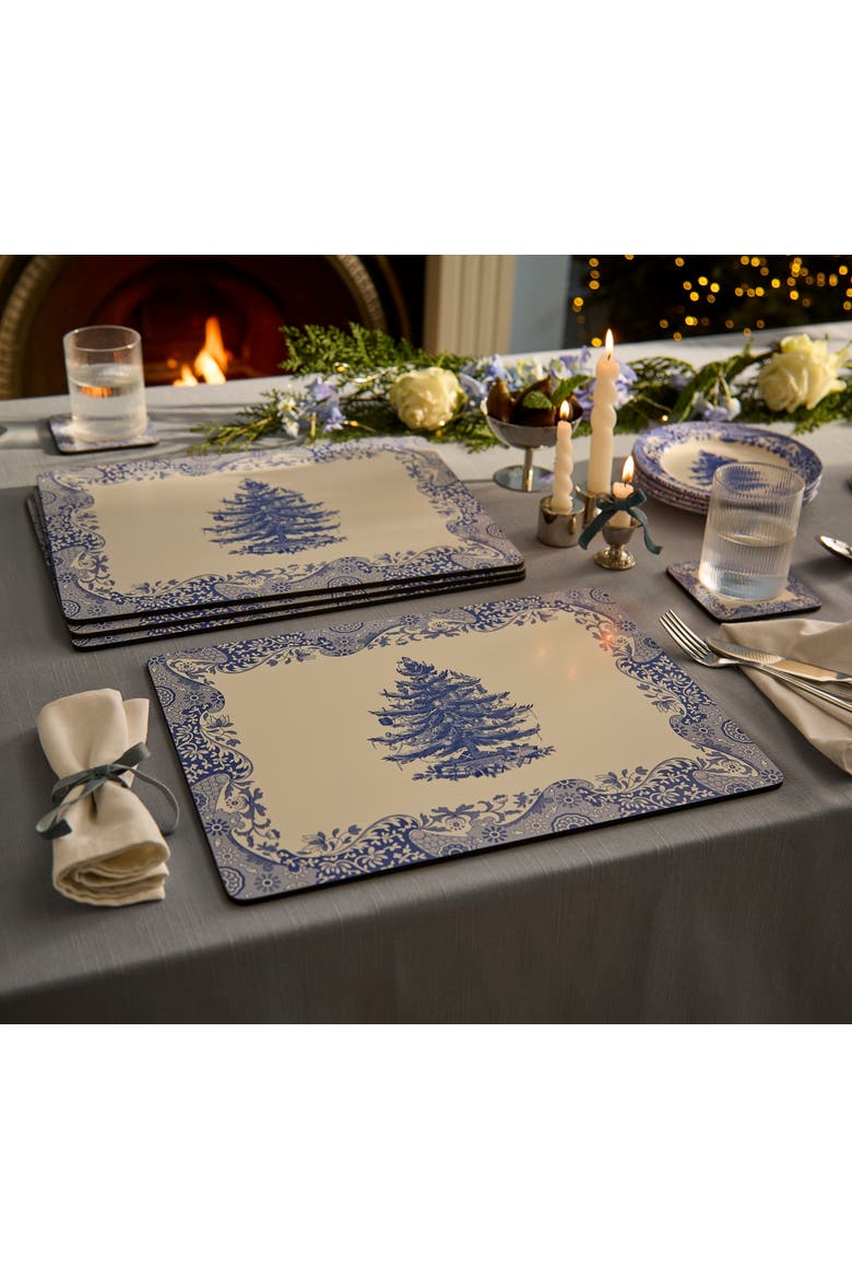 Blue Italian Christmas Set of 4 Cork Back Placemats, Alternate, color, Blue
