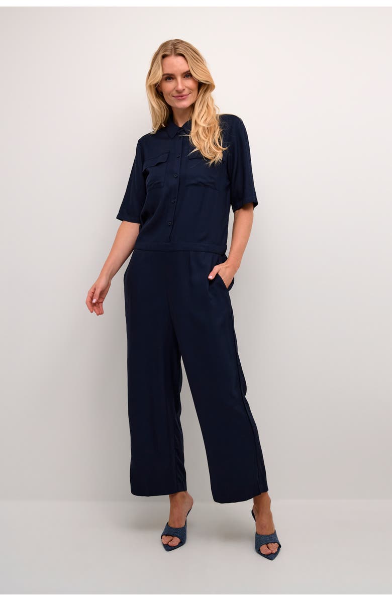 Kaffe Ruthie Cropped Leg Button Jumpsuit, Alternate, color, Midnight Marine